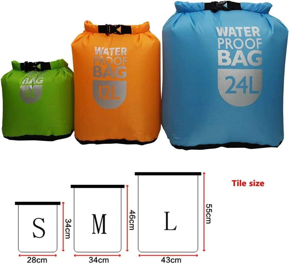 1 PCS Waterproof Dry Bag, 6L/12L/24L Lightweight Waterproof Bag Drybag Sack for Beach, Fishing, Kayaking, Boating, Hiking, Camping