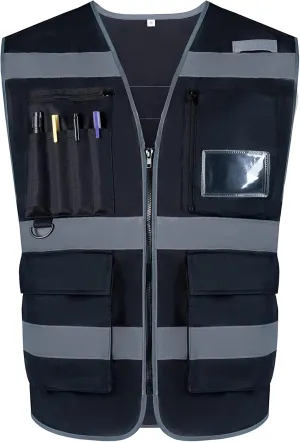 10 Pockets Class 2 High Visible Reflective Safety Vest Breathable and Mesh Lining Workwear (M-2XL, Yellow Black)