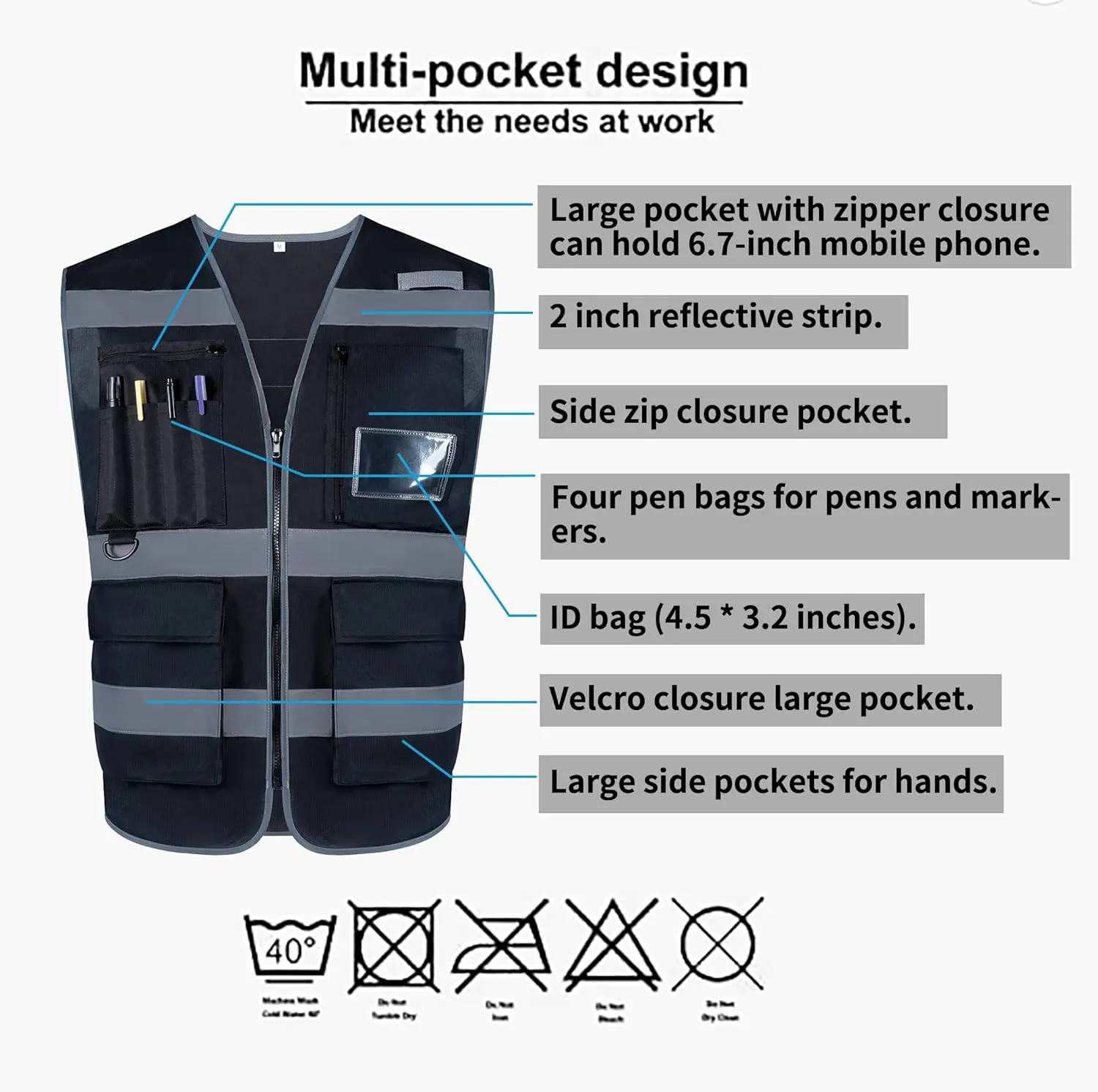 10 Pockets Class 2 High Visible Reflective Safety Vest Breathable and Mesh Lining Workwear (M-2XL, Yellow Black)