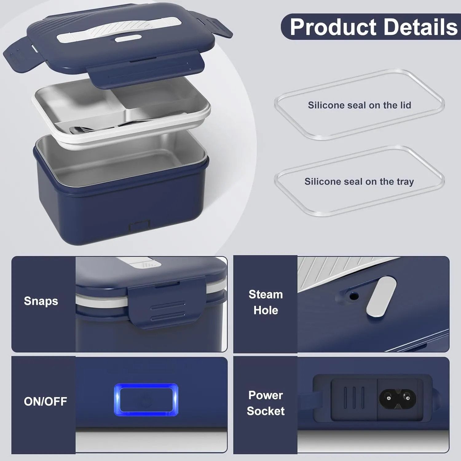 100W Fast Heated Lunch Box 1.8L Electric Lunch Box, 12V/24V/110V Portable Food Warmer Ideal for Adults Men Women for Car/Work with Fork&Spoon Insulated Bag Valentines Day Gifts Birthday Gifts