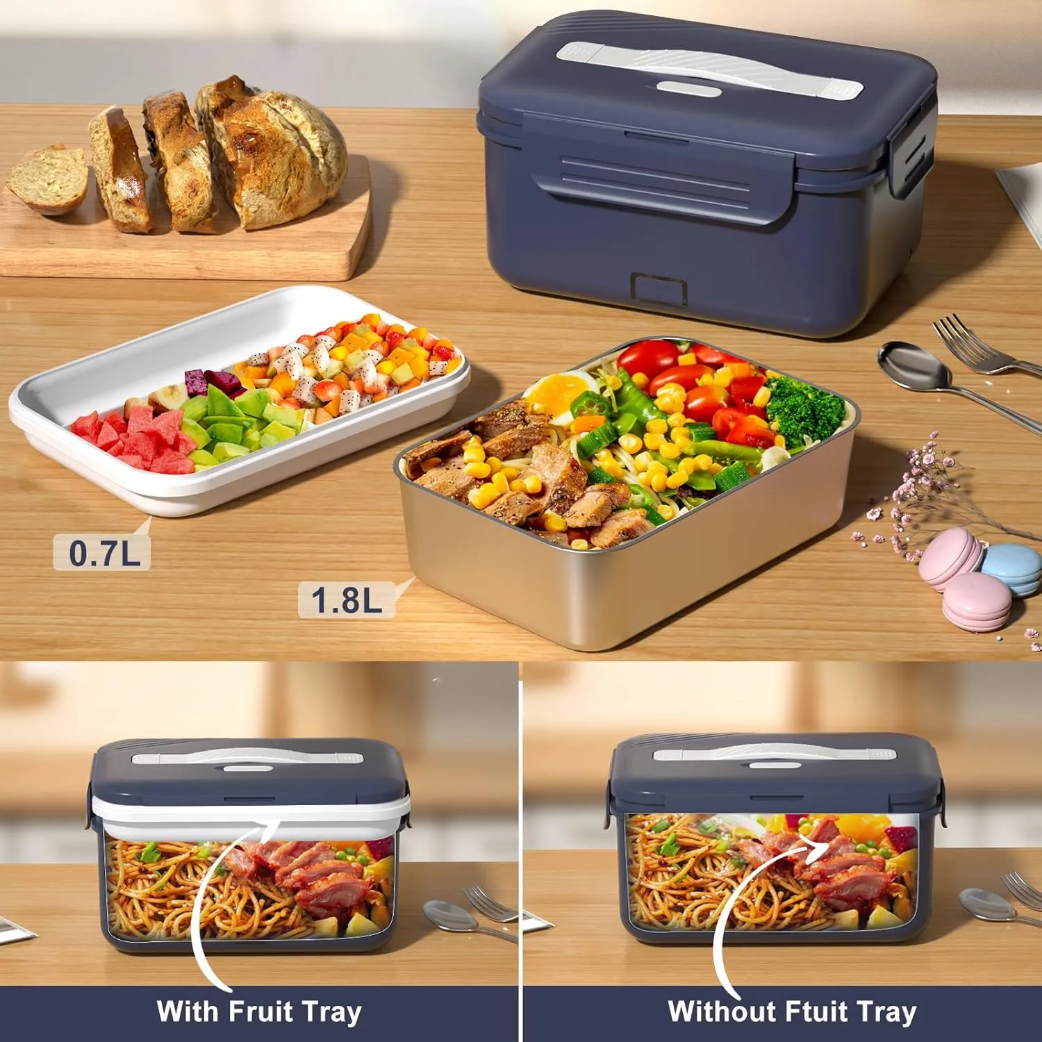 100W Fast Heated Lunch Box 1.8L Electric Lunch Box, 12V/24V/110V Portable Food Warmer Ideal for Adults Men Women for Car/Work with Fork&Spoon Insulated Bag Valentines Day Gifts Birthday Gifts