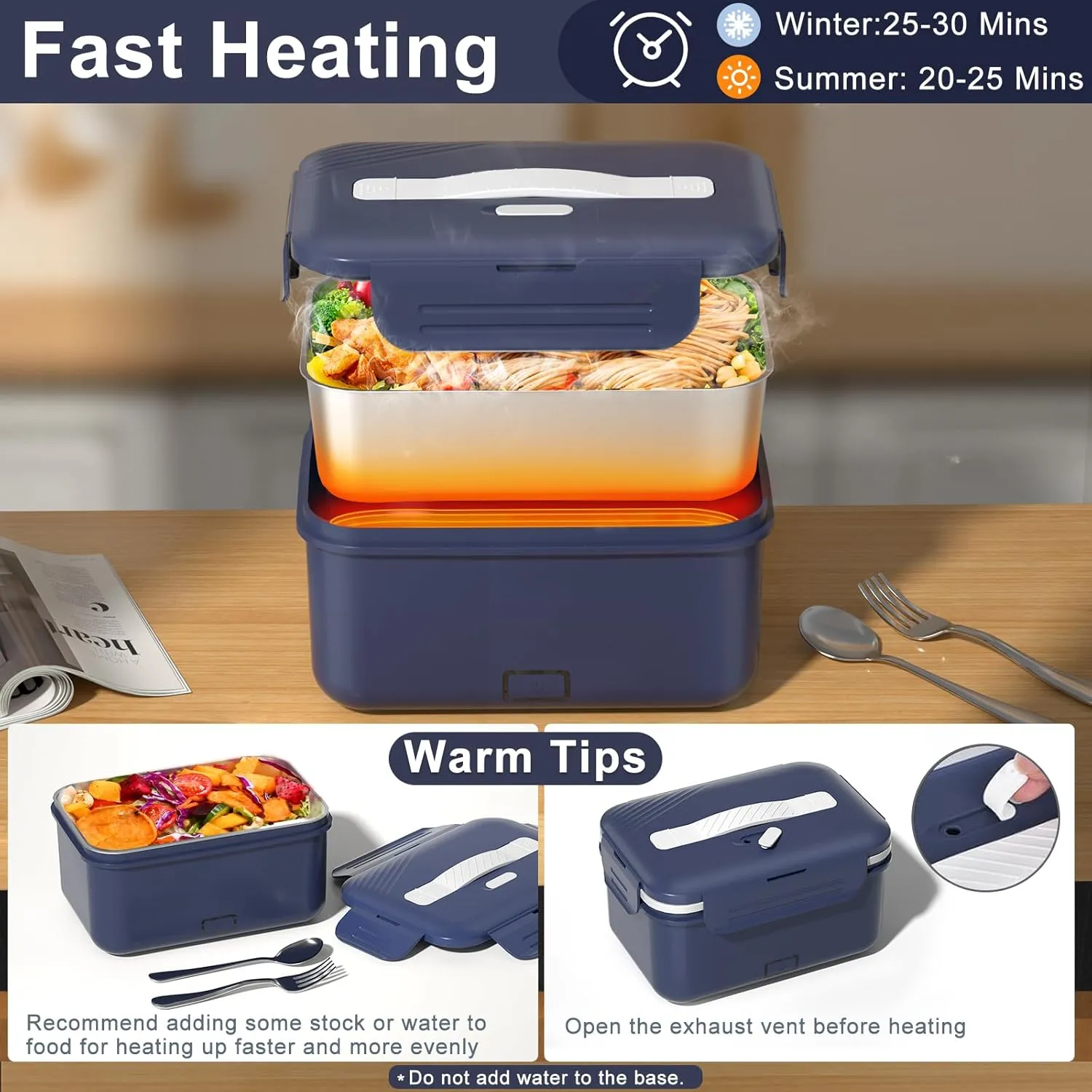 100W Fast Heated Lunch Box 1.8L Electric Lunch Box, 12V/24V/110V Portable Food Warmer Ideal for Adults Men Women for Car/Work with Fork&Spoon Insulated Bag Valentines Day Gifts Birthday Gifts