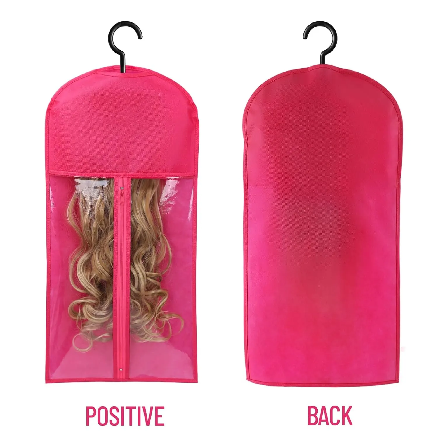12PCS Wig Bag Hair Extension Holder Wig Storage Wig Holder for Multiple Wigs Hair Extension Hanger Hair Extension Storage Wig Organizer for Multiple Wigs (6PCS BLACK &6PCS HOT PINK)