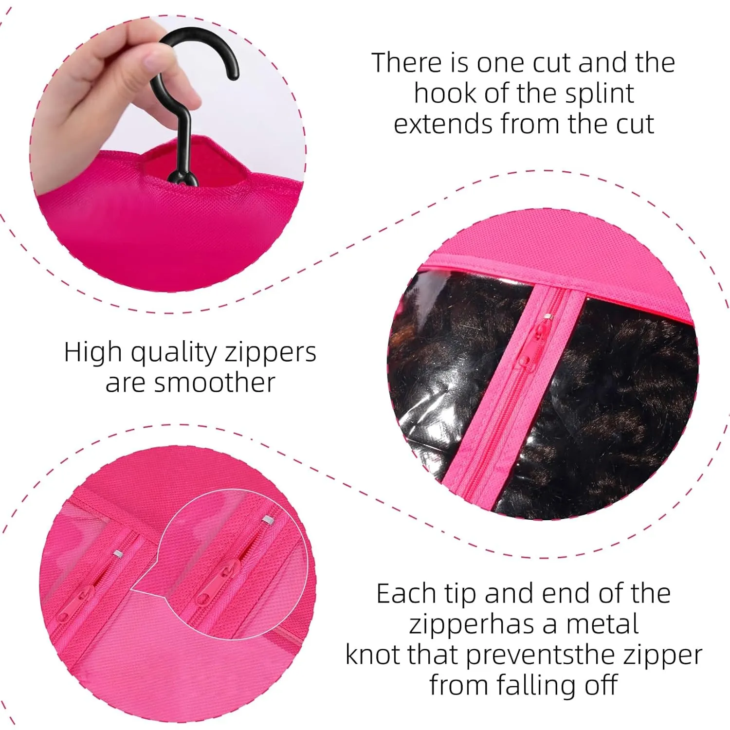 12PCS Wig Bag Hair Extension Holder Wig Storage Wig Holder for Multiple Wigs Hair Extension Hanger Hair Extension Storage Wig Organizer for Multiple Wigs (6PCS BLACK &6PCS HOT PINK)