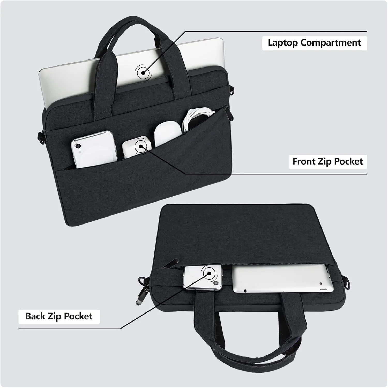 14 Inch Laptop Sleeve Bag for 14 Inch MacBook Pro M1 M2 M3 M4 Laptop Computer Notebook, Protective Polyester Laptop Shoulder Case Cover Carrying Bag with Handle, Black
