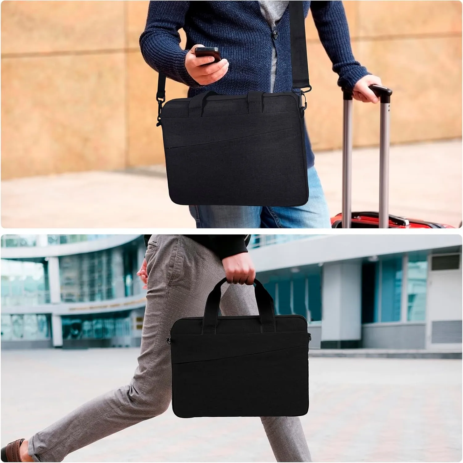 14 Inch Laptop Sleeve Bag for 14 Inch MacBook Pro M1 M2 M3 M4 Laptop Computer Notebook, Protective Polyester Laptop Shoulder Case Cover Carrying Bag with Handle, Black