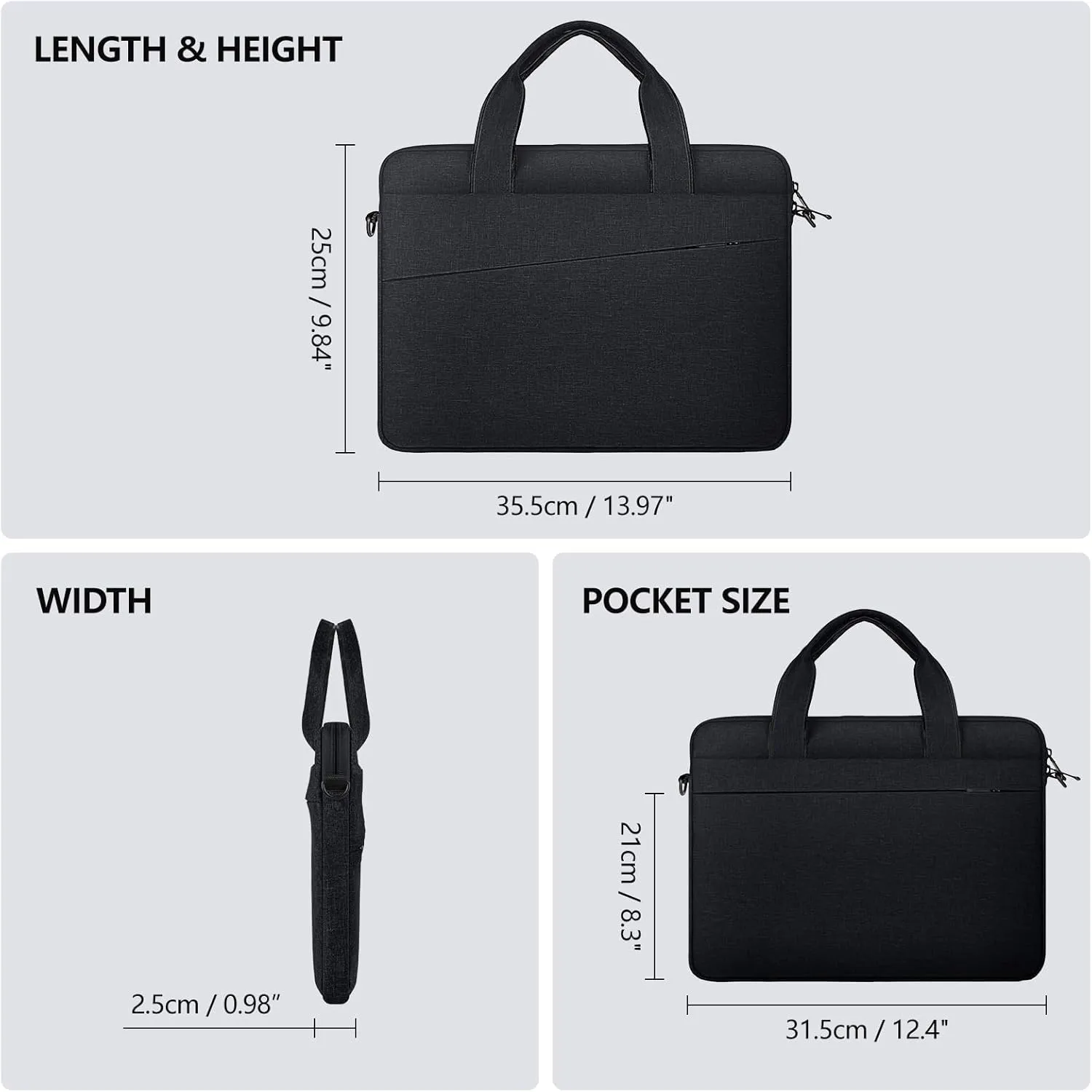 14 Inch Laptop Sleeve Bag for 14 Inch MacBook Pro M1 M2 M3 M4 Laptop Computer Notebook, Protective Polyester Laptop Shoulder Case Cover Carrying Bag with Handle, Black
