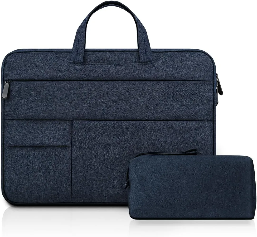 14 Inch Laptop Sleeve Case with Multiple Pocket for 14-Inch Laptop Computer Notebook, Waterproof Protective Hidden Handle Carrying Case with Accessory Bag, Navy