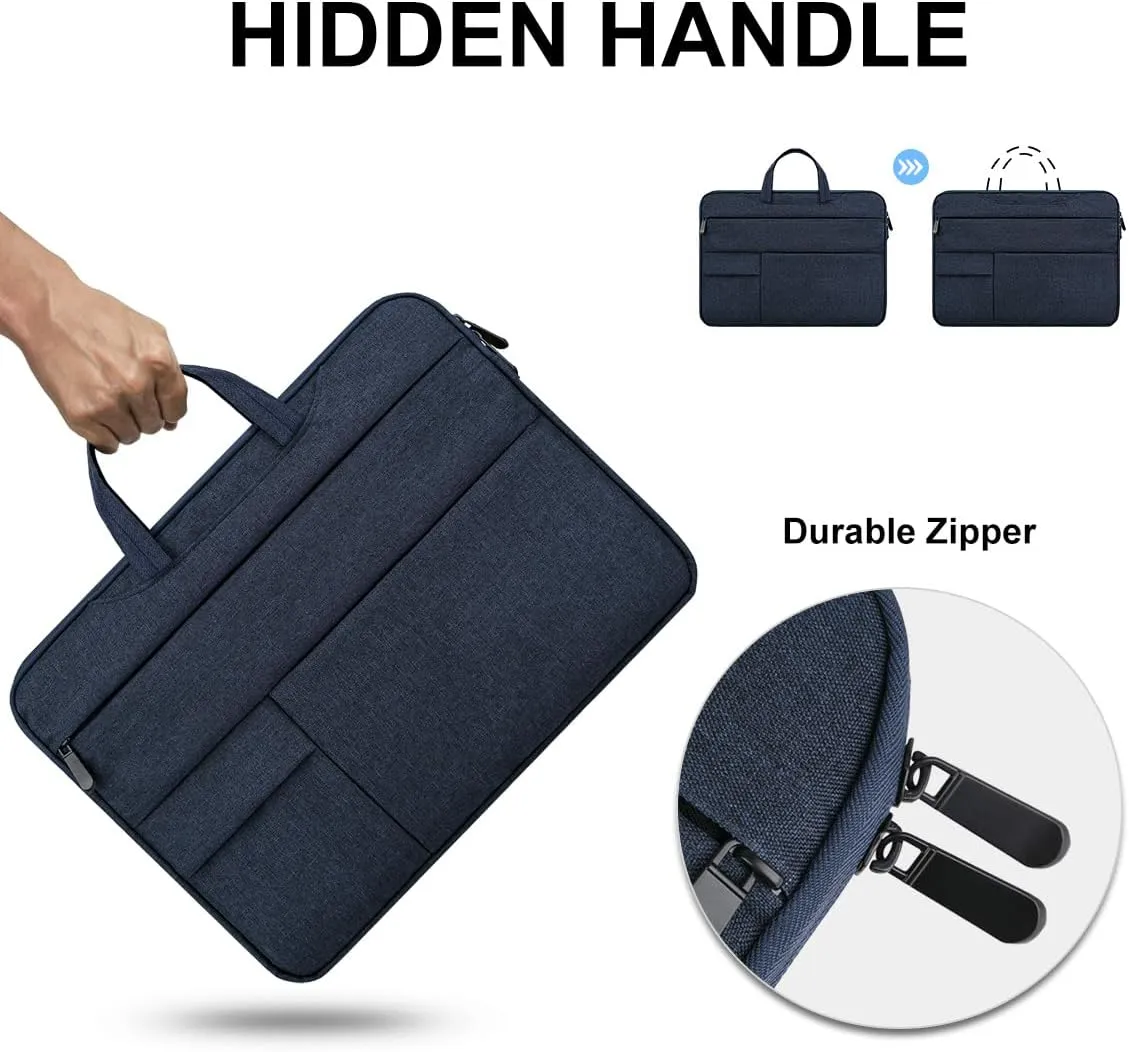 14 Inch Laptop Sleeve Case with Multiple Pocket for 14-Inch Laptop Computer Notebook, Waterproof Protective Hidden Handle Carrying Case with Accessory Bag, Navy