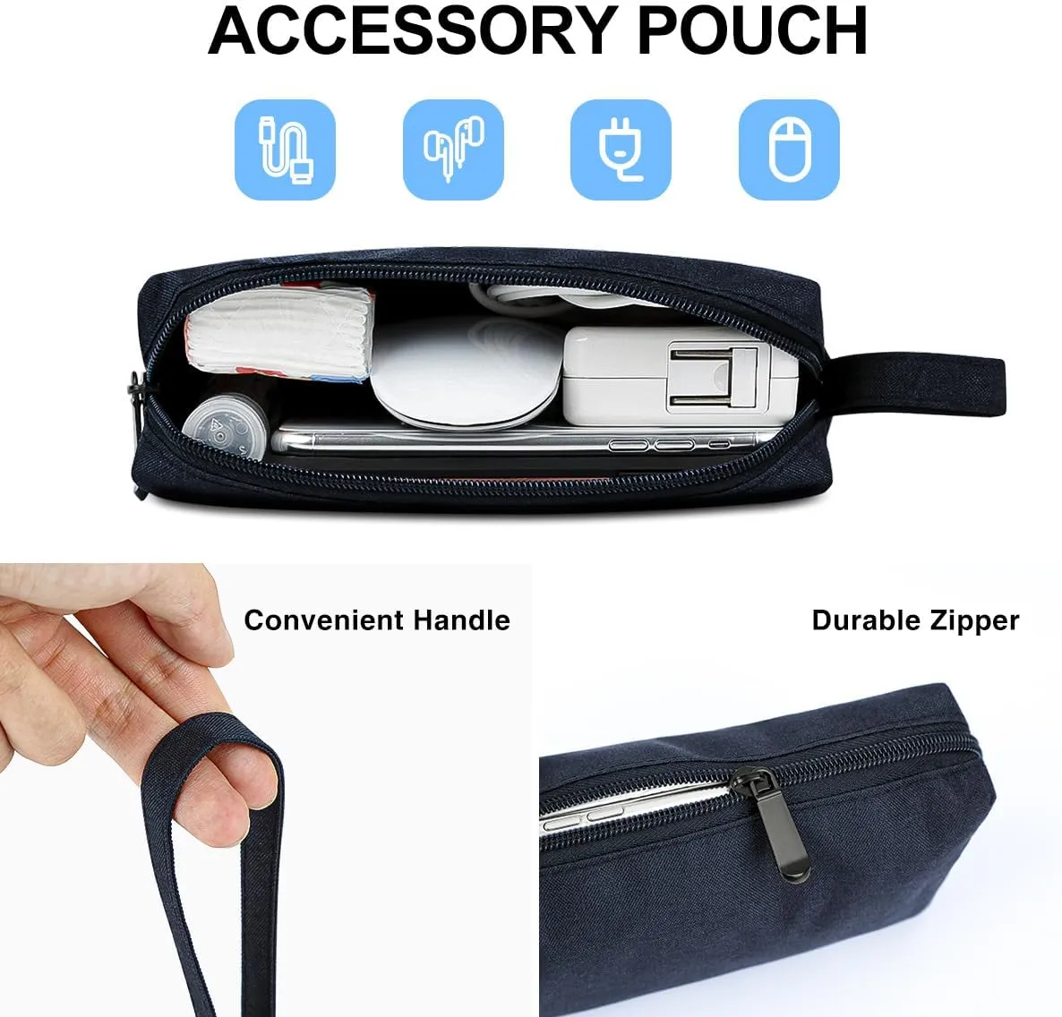 14 Inch Laptop Sleeve Case with Multiple Pocket for 14-Inch Laptop Computer Notebook, Waterproof Protective Hidden Handle Carrying Case with Accessory Bag, Navy