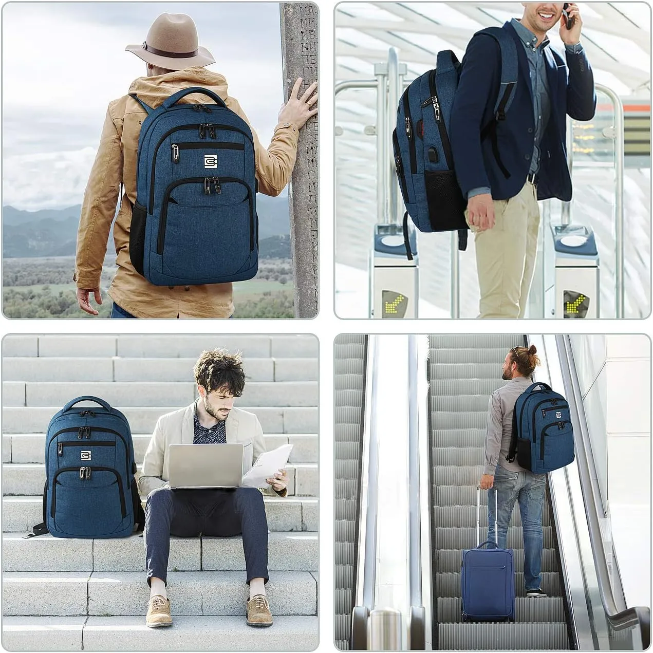 17 Inch Laptop Backpack, Business Anti Theft Slim Durable Laptops Backpack with USB Charging Port, Water Resistant College Computer Bag Gifts for Men & Women Fits 15.6 Inch Notebook-Blue