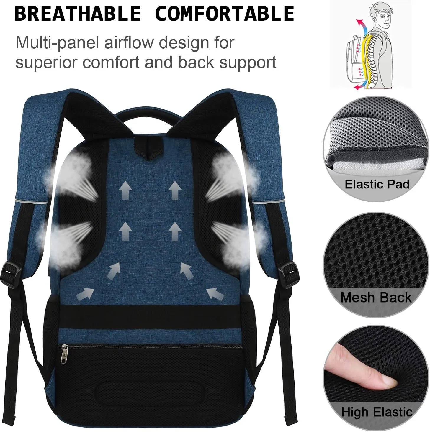 17 Inch Laptop Backpack, Business Anti Theft Slim Durable Laptops Backpack with USB Charging Port, Water Resistant College Computer Bag Gifts for Men & Women Fits 15.6 Inch Notebook-Blue