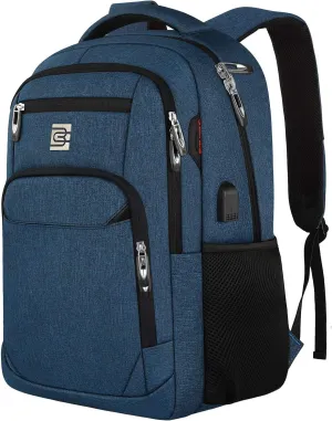17 Inch Laptop Backpack, Business Anti Theft Slim Durable Laptops Backpack with USB Charging Port, Water Resistant College Computer Bag Gifts for Men & Women Fits 15.6 Inch Notebook-Blue