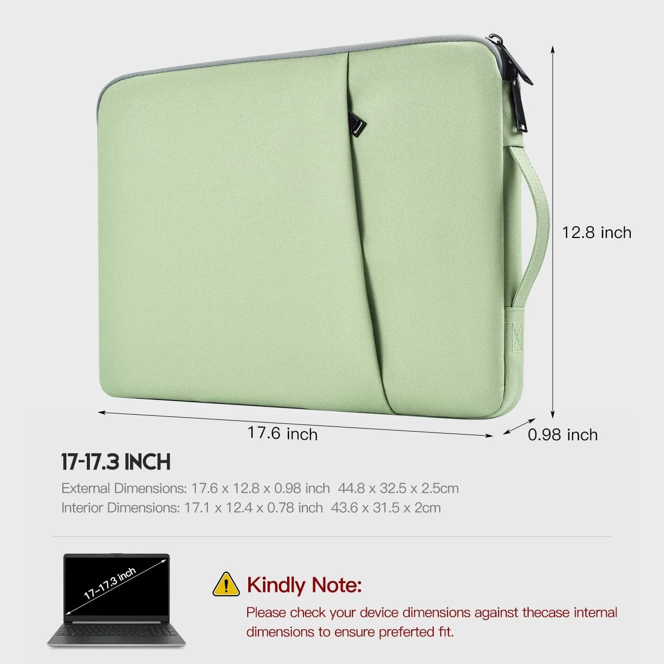 17 inch Laptop Carrying Case, Padded Travel Computer Sleeve Bag for HP 17.3-in Laptop, HP Envy 17, Dell Inspiron 17, ASUS Vivobook 17, Lenovo ideapad 17, Water-Resistant with Handle -Mint Green
