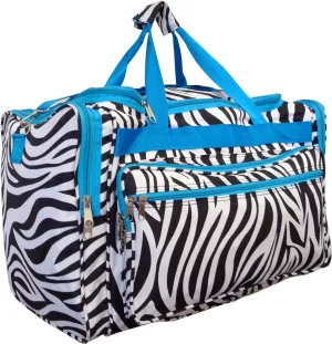19-inch Travel Duffle Bag | Multiple Designs to Choose From | Perfect Travel Size Duffel Bag by Unique Traveler (Zebra-Blue Trim)