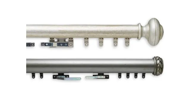 2-1/4" Smooth or Reeded Wood Facia Assembled Hand or Cord Draw Complete Traverse Track Set (Without Rings) 8Ft Length (96")*