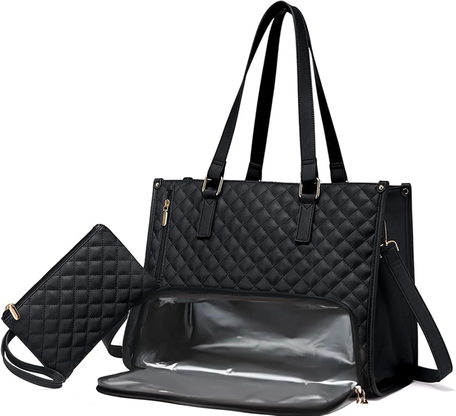 2 in 1Lunch Tote Bag for Women,Work Tote Lunch Bag Combo,Pu Leather 15.6 Inch Work Elegant Computer Handbag