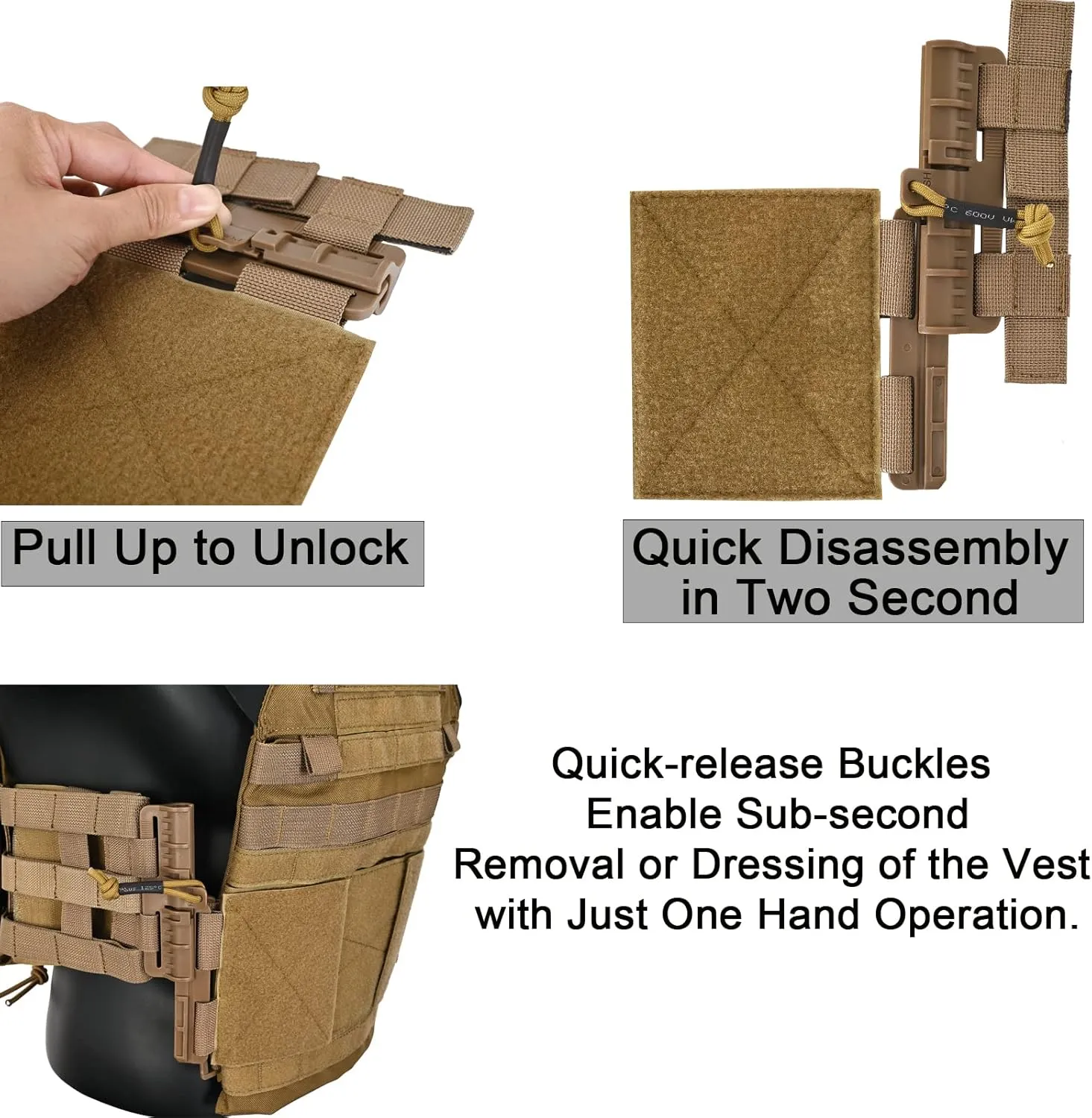 2 Pack MOLLE Vest Quick Release Buckle Quick Release Cummerbund Adapter Vest Quick Disconnect Single Point Buckle