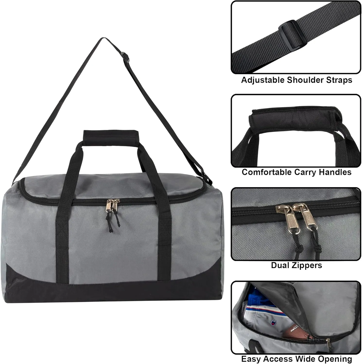 20 Inch, 40 Liter Duffel Bag for Men, Women Travel Weekender Overnight Carry-on Shoulder Duffel Tote Bag (Grey)