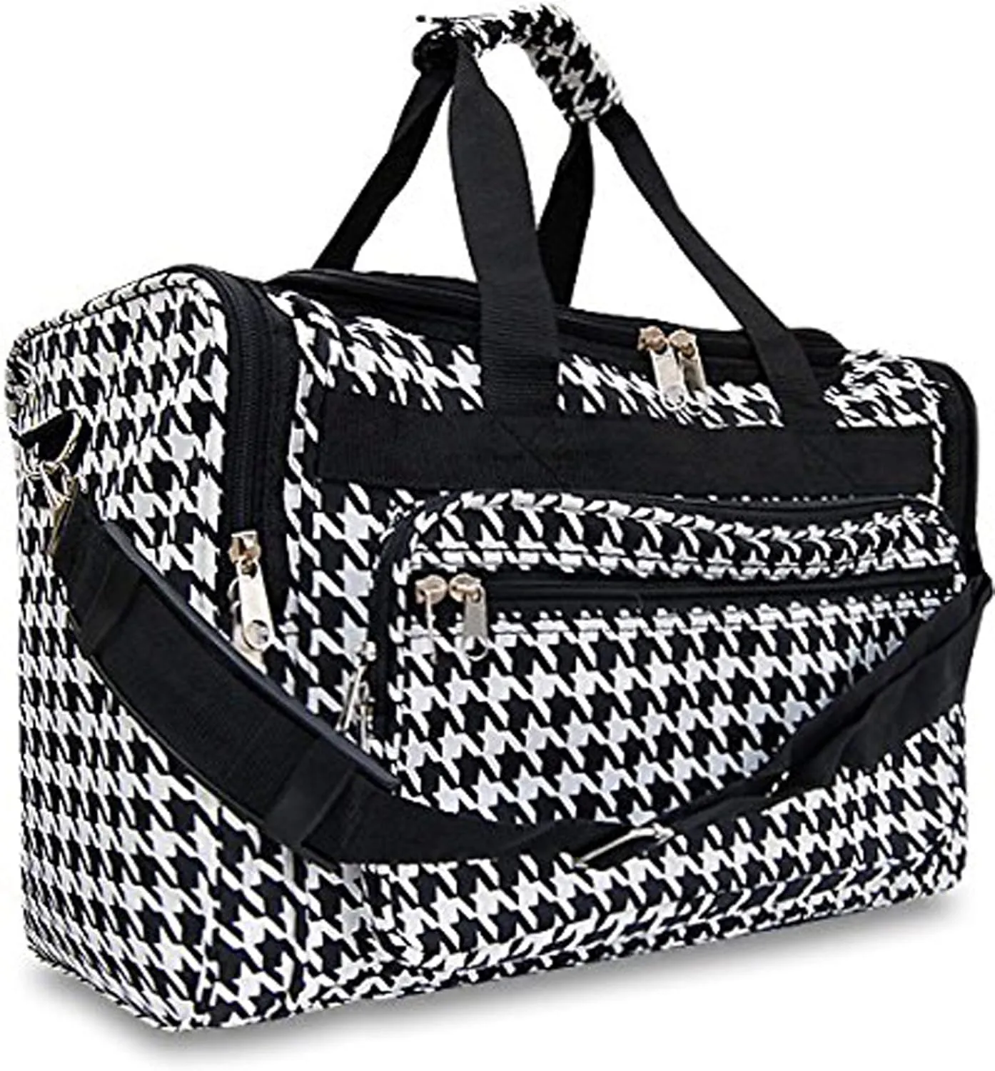 22-inch Travel Duffle Bag | Multiple Designs to Choose From | Perfect Travel Size Duffel Bag by Unique Traveler (Houndstooth-Black Trim)