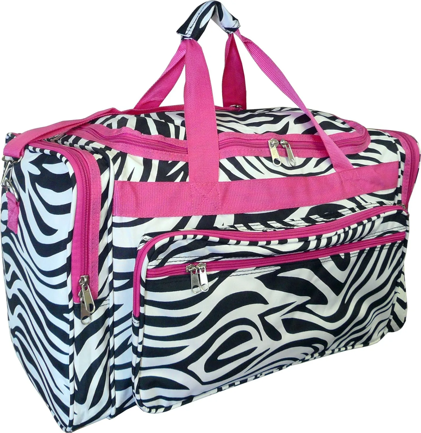 22-inch Travel Duffle Bag | Multiple Designs to Choose From | Perfect Travel Size Duffel Bag by Unique Traveler (Zebra-Pink Trim)
