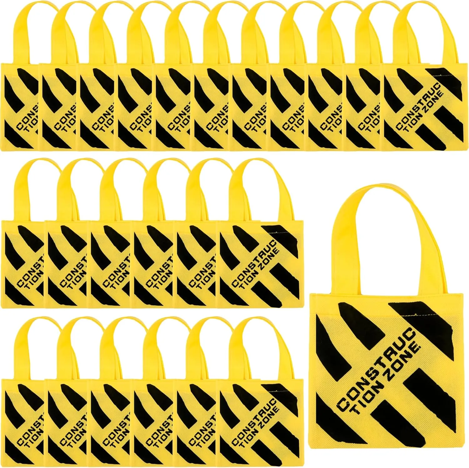 24 Pcs Mini Construction Tote Bags with Handles - Construction Themed Non-Woven Canvas Favor Bags for Kids Birthday Party Supplies