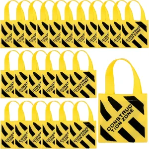 24 Pcs Mini Construction Tote Bags with Handles - Construction Themed Non-Woven Canvas Favor Bags for Kids Birthday Party Supplies