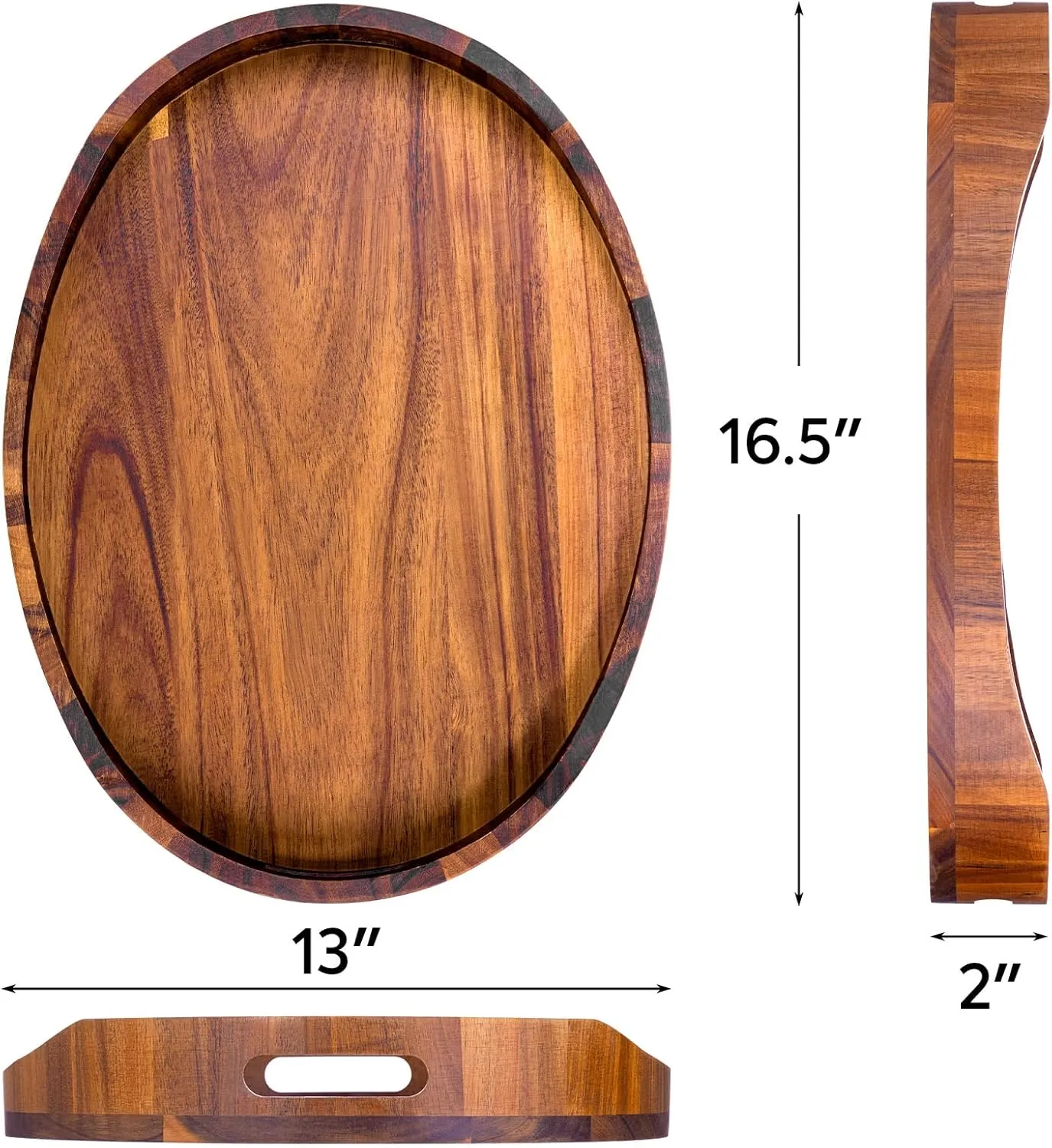 2PCS Acacia Wood Serving Tray with Handles,Decorative Ottoman Tray Platter for Breakfast in Bed, Living Room, Coffee Table, Lunch, Dinner, Bathroom, Candle Display,17"x13"