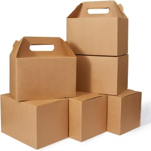 30 CT 9x6x6 Large Box Lunch Boxes Cardboard Paper with Handles Kraft Brown, Gable Gift Boxes Party Favor Boxes Barn Style Carry Out Box Recyclable Packaging Boxes for Food Cookies Baby