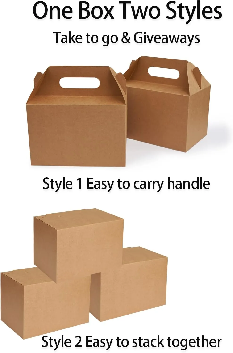 30 CT 9x6x6 Large Box Lunch Boxes Cardboard Paper with Handles Kraft Brown, Gable Gift Boxes Party Favor Boxes Barn Style Carry Out Box Recyclable Packaging Boxes for Food Cookies Baby