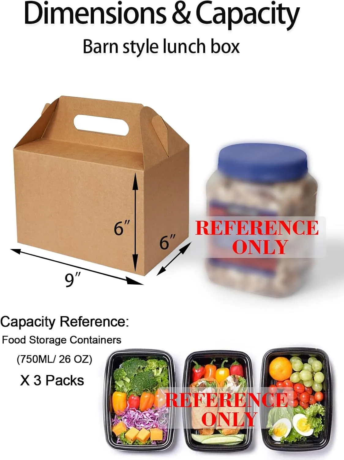 30 CT 9x6x6 Large Box Lunch Boxes Cardboard Paper with Handles Kraft Brown, Gable Gift Boxes Party Favor Boxes Barn Style Carry Out Box Recyclable Packaging Boxes for Food Cookies Baby