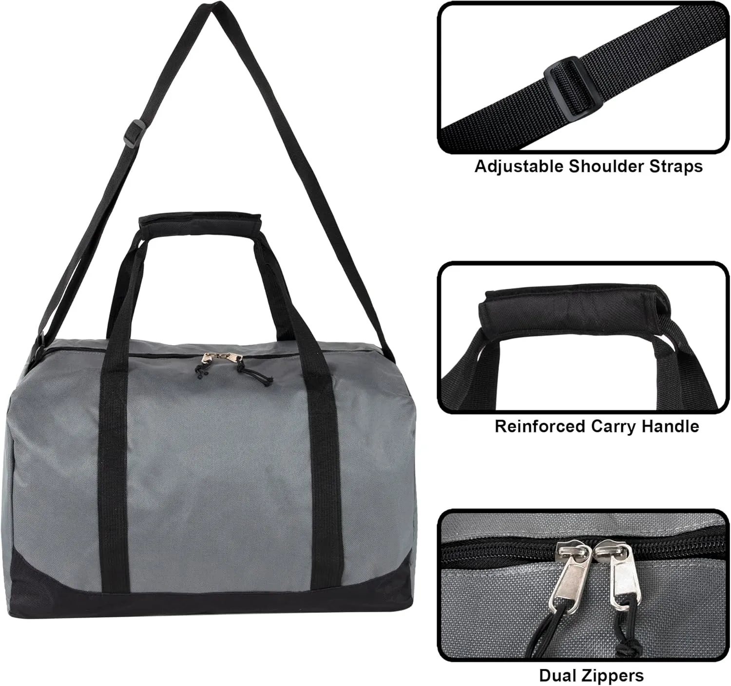 30 Liter, 17 Inch Canvas Duffle Bags for Men and Women – Travel Weekender Overnight Carry-On Shoulder Duffel Tote Bags (Grey)