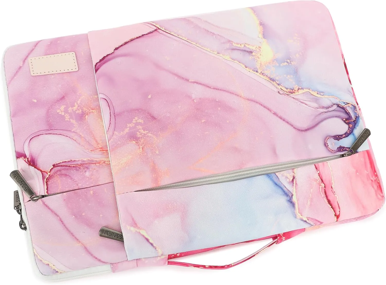 360° Protective Laptop Sleeve Case Bag with 3 Pockets,Handle and Luggage Strap for MacBook Air 13 inch,13.3 inch HP Dell Lenovo Notebook (Pink Marble)