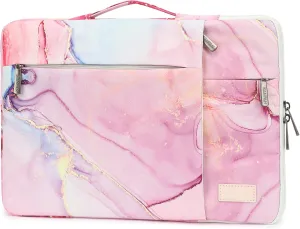 360° Protective Laptop Sleeve Case Bag with 3 Pockets,Handle and Luggage Strap for MacBook Air 13 inch,13.3 inch HP Dell Lenovo Notebook (Pink Marble)
