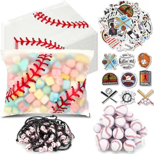 390 Pcs Party Favors Set - Waterproof Baseball Gift Goodie Bags, Foam Stress Balls, Sports Bracelets, Stickers for Baseball Themed Birthday Party Favor Decoration