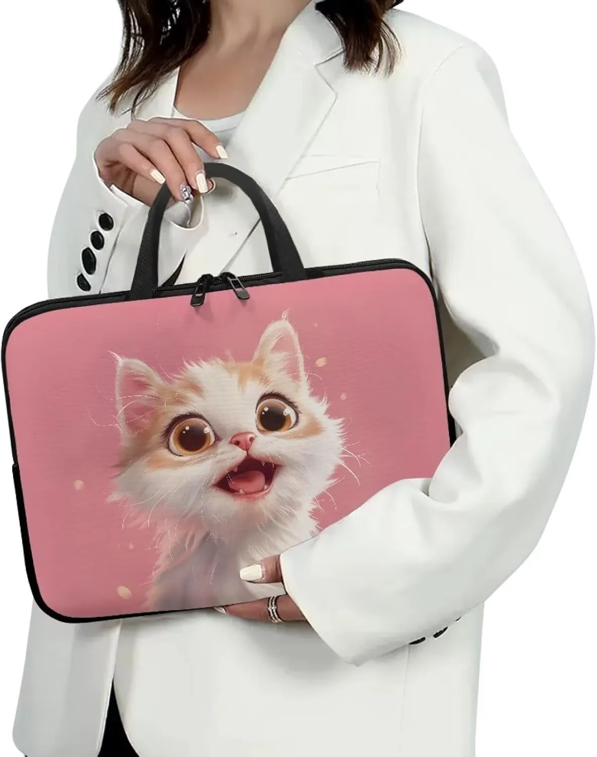 3D Cat 15 Inch Laptop Sleeve, Protective Computer Bag Case with Handle, Womens Laptop Tote Bag Briefcase, Water Resistant Portable Carrying Case Notebook Messenger Bag