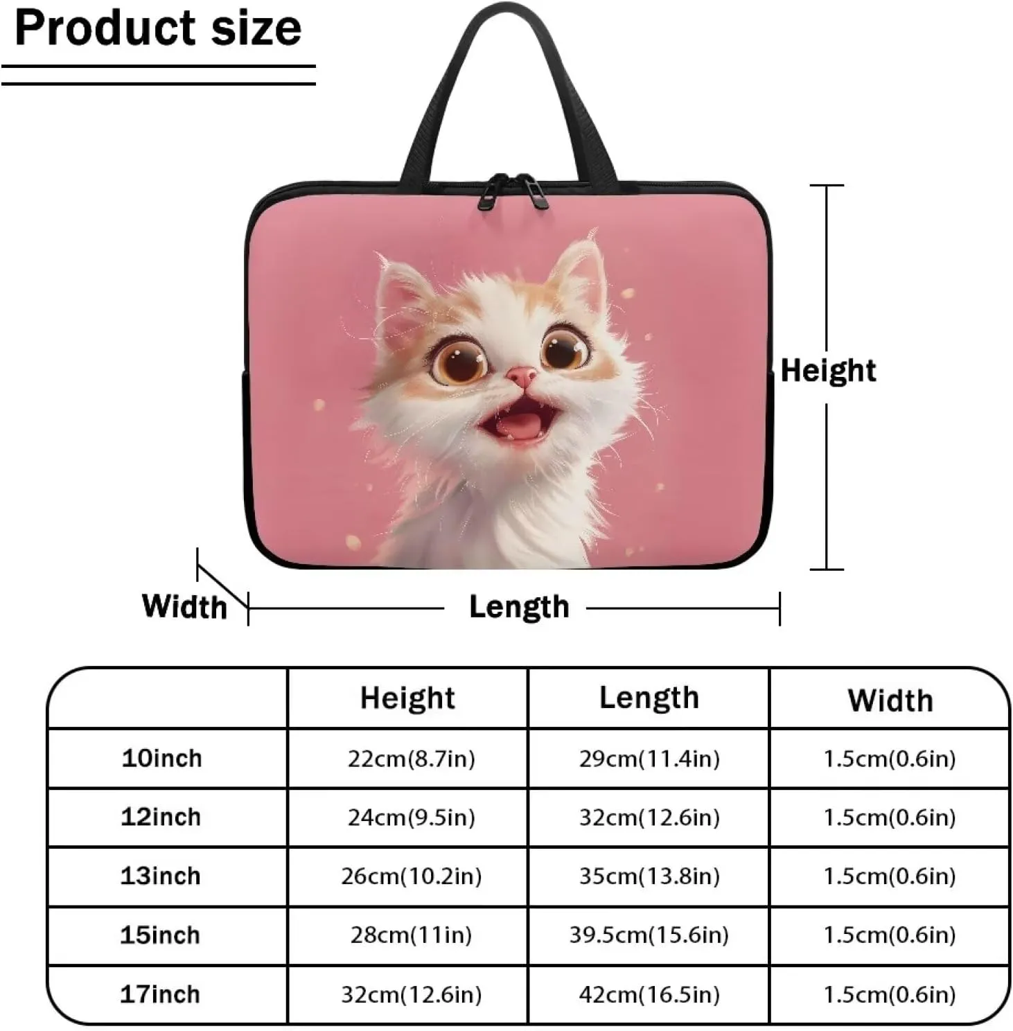 3D Cat 15 Inch Laptop Sleeve, Protective Computer Bag Case with Handle, Womens Laptop Tote Bag Briefcase, Water Resistant Portable Carrying Case Notebook Messenger Bag