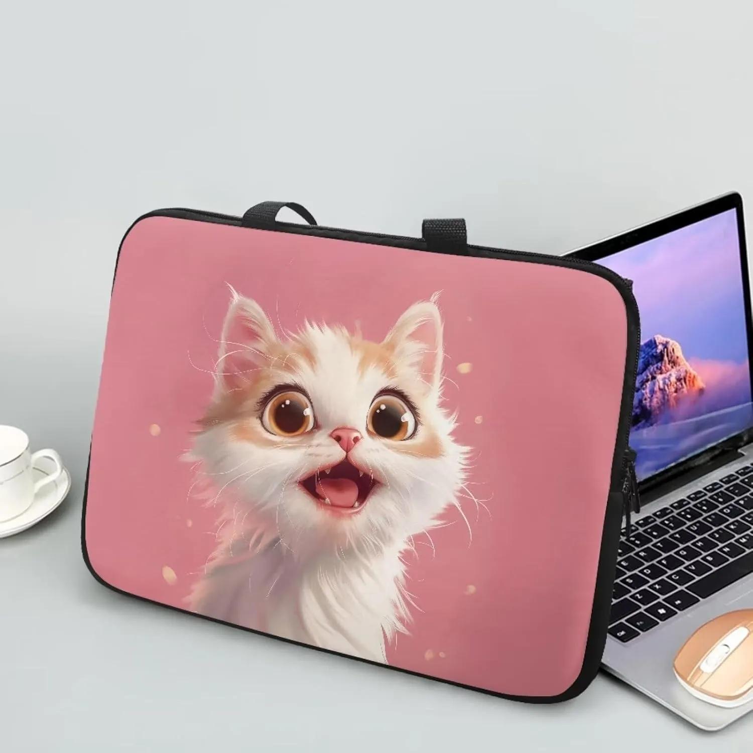 3D Cat 15 Inch Laptop Sleeve, Protective Computer Bag Case with Handle, Womens Laptop Tote Bag Briefcase, Water Resistant Portable Carrying Case Notebook Messenger Bag