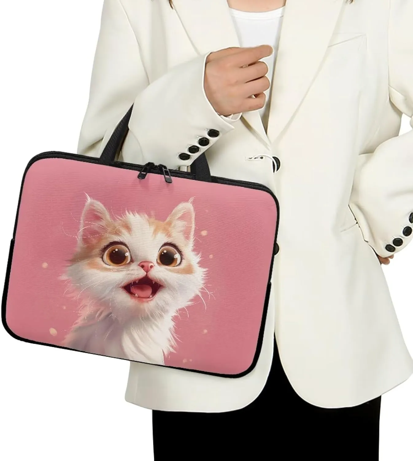 3D Cat 15 Inch Laptop Sleeve, Protective Computer Bag Case with Handle, Womens Laptop Tote Bag Briefcase, Water Resistant Portable Carrying Case Notebook Messenger Bag