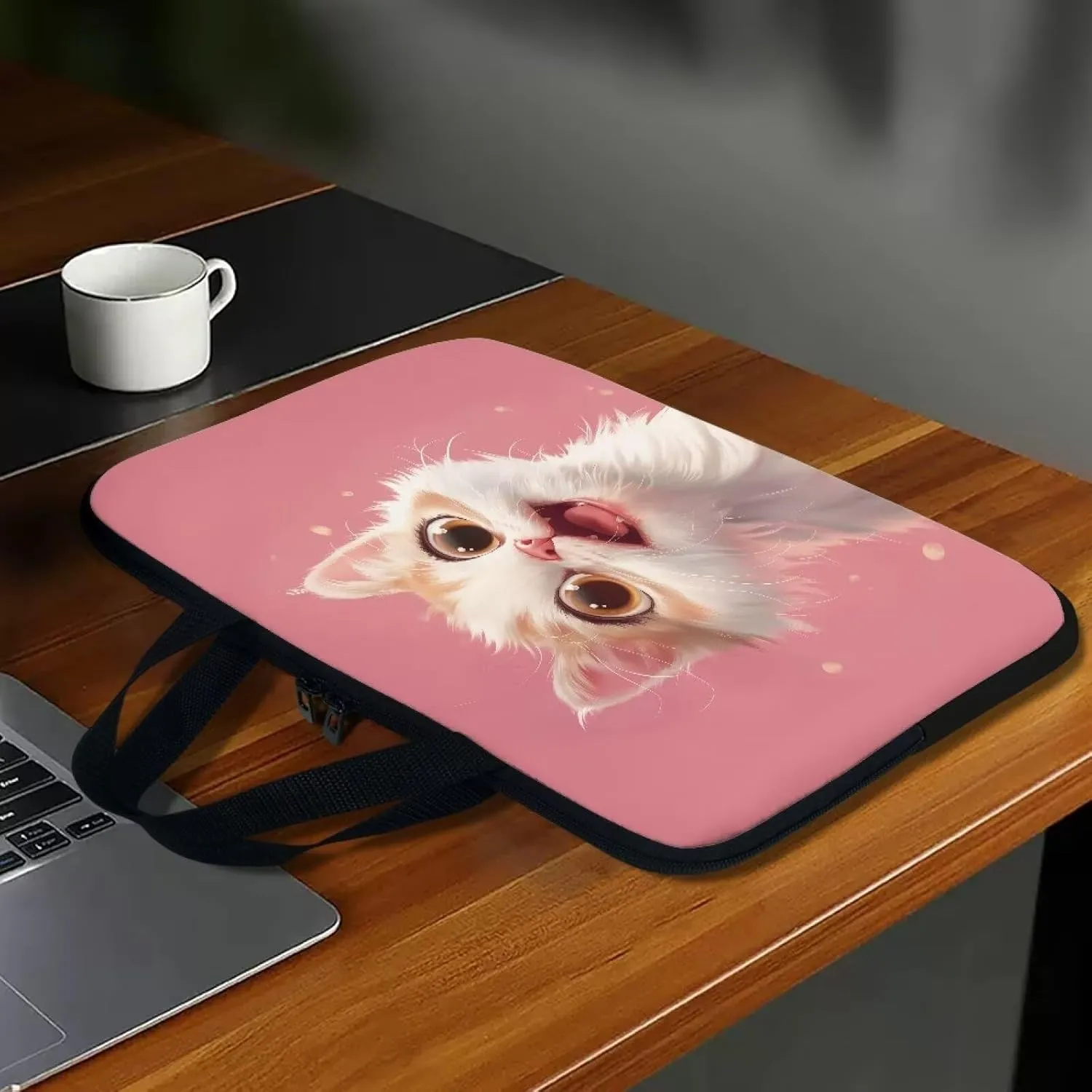 3D Cat 15 Inch Laptop Sleeve, Protective Computer Bag Case with Handle, Womens Laptop Tote Bag Briefcase, Water Resistant Portable Carrying Case Notebook Messenger Bag