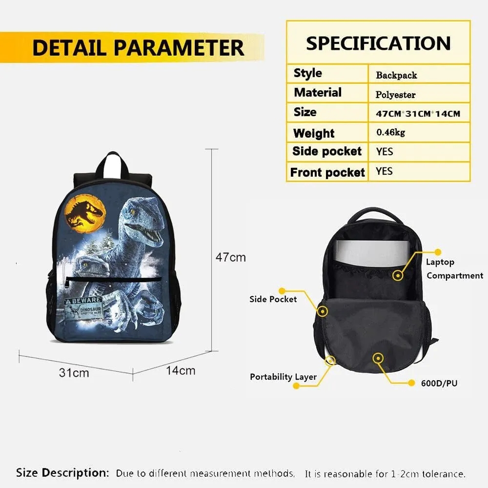 3Pcs Dinosaur Backpack with Lunch Box Shcool bag Bookbag for Kids Boys Fans Gifts (Color 7)