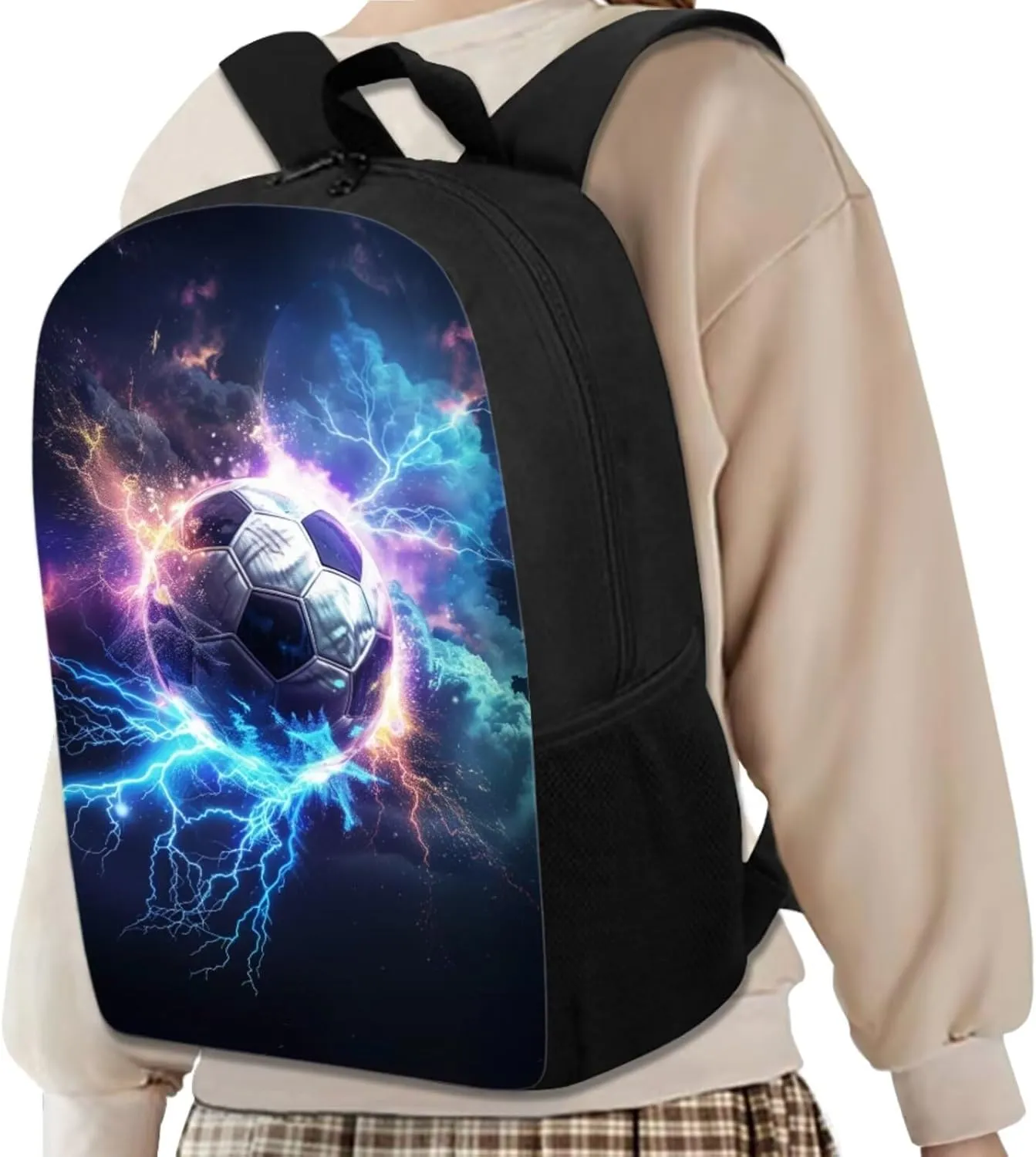 4-in-1 Soccer Graphic Backpack Set for Kids Boys Funny Sports School Bag with Lunch Box Pencil Purse Water Bottle Sleeve Girls Back Pack Student Preschool Bookbag Primary Daypack