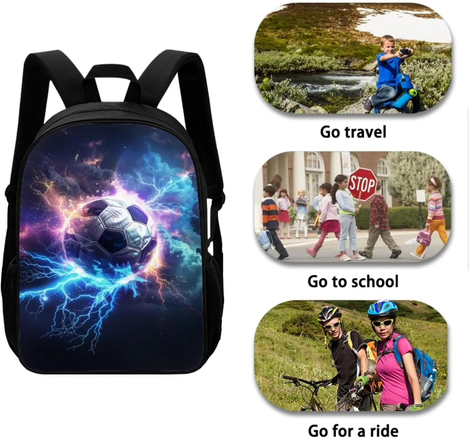 4-in-1 Soccer Graphic Backpack Set for Kids Boys Funny Sports School Bag with Lunch Box Pencil Purse Water Bottle Sleeve Girls Back Pack Student Preschool Bookbag Primary Daypack