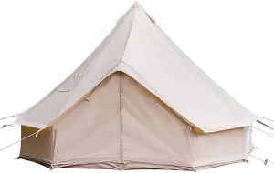 4 Season Cotton Canvas Yurt Tent with Stove Jacks, 3M/10ft Waterproof Canvas Bell Tent, Big Space Camping Yurt Style Tent for Family Camping Picnic