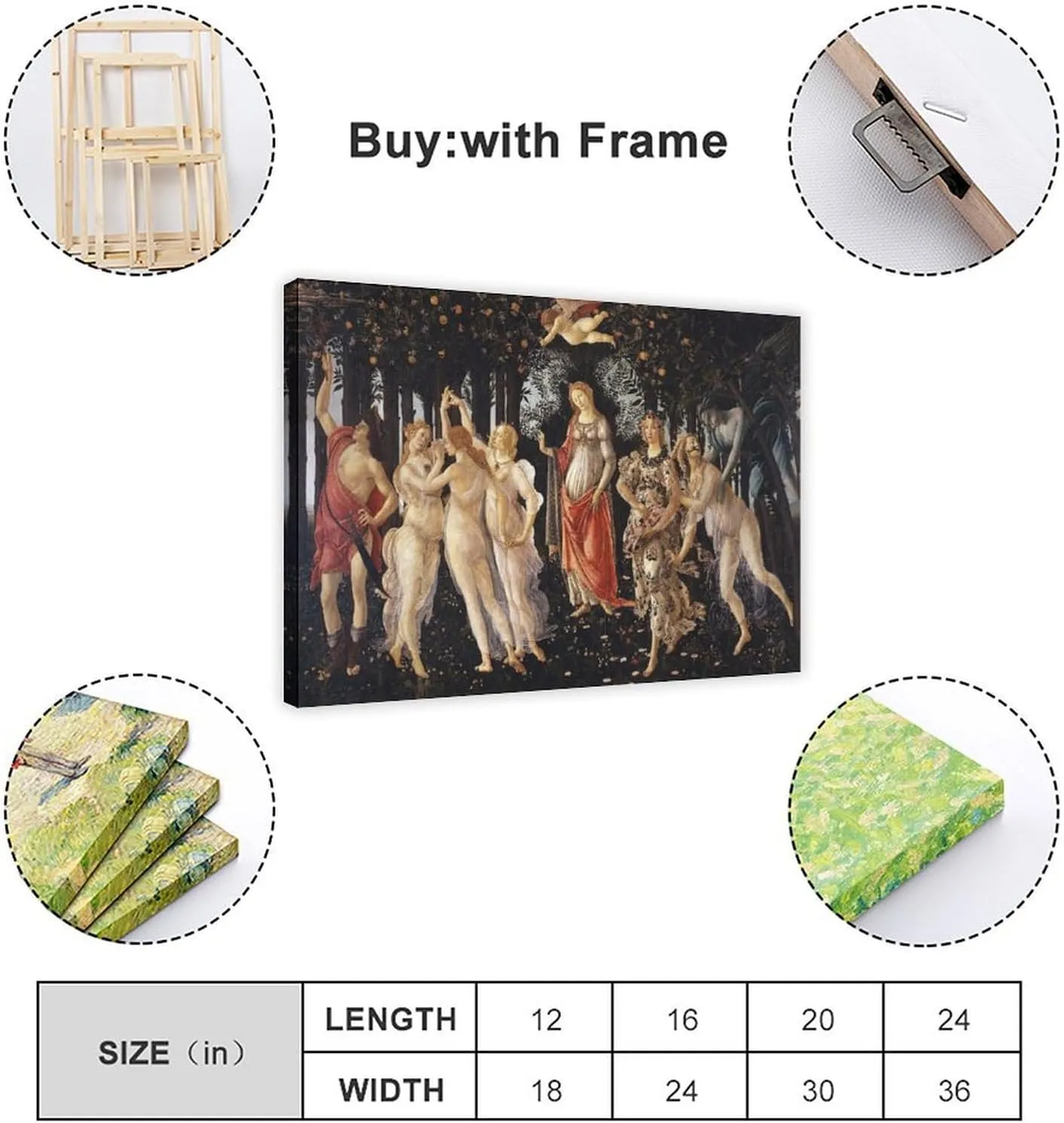 50 Most Famous Paintings - The Spring Primavera by Sandro Botticelli Poster Print for Teen Boys Room Wall Art Canvas Painting Print Frame-style 12x18inch(30x45cm)