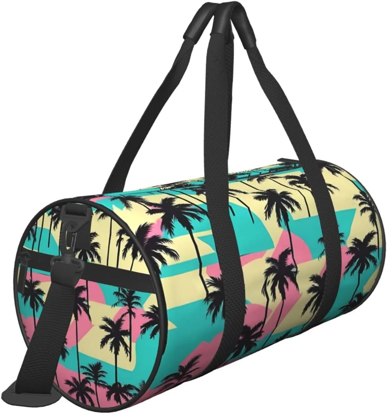 80s Palm Trees Round Travel Duffel Bag Large Capacity Gym Sports Bags for Hiking Vacation Trips
