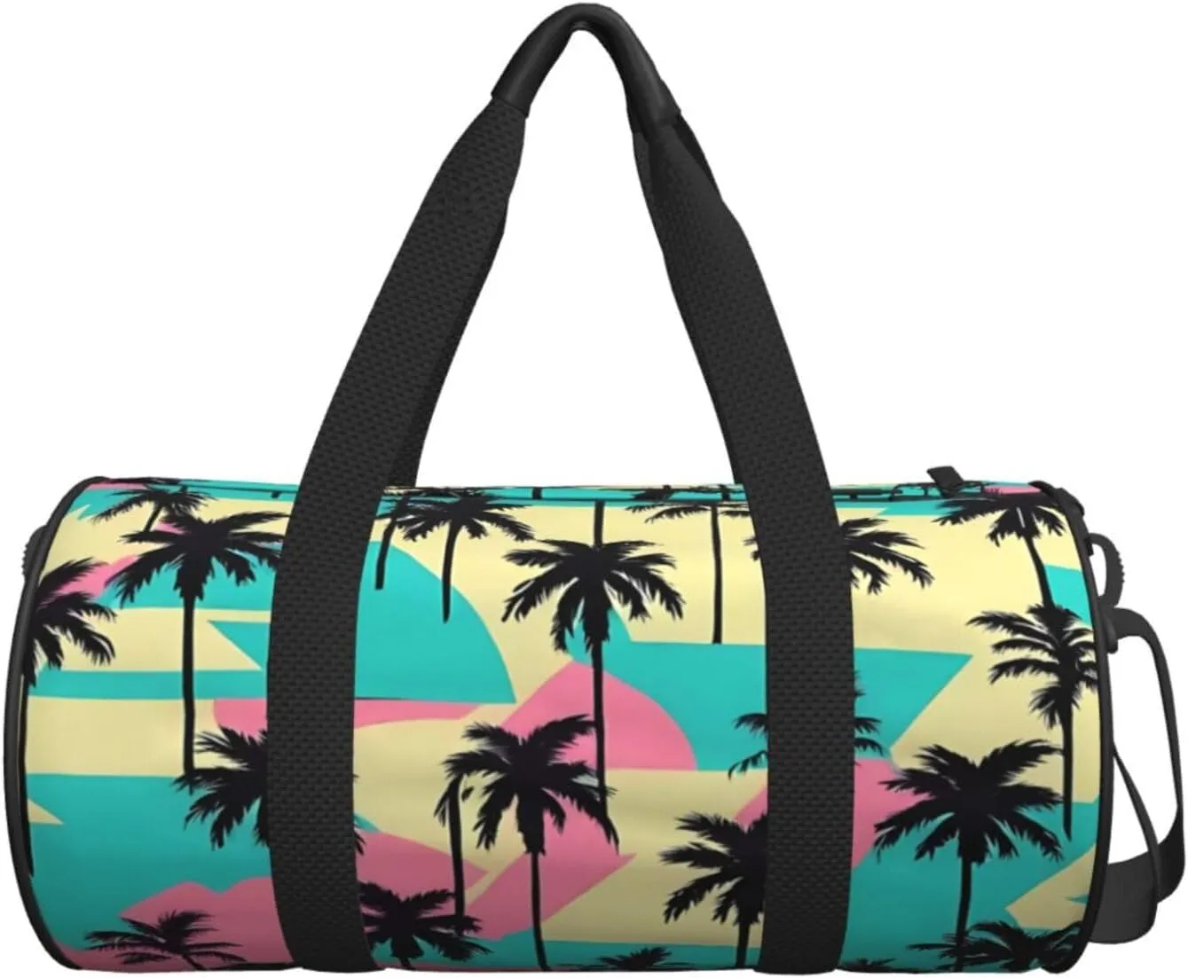 80s Palm Trees Round Travel Duffel Bag Large Capacity Gym Sports Bags for Hiking Vacation Trips