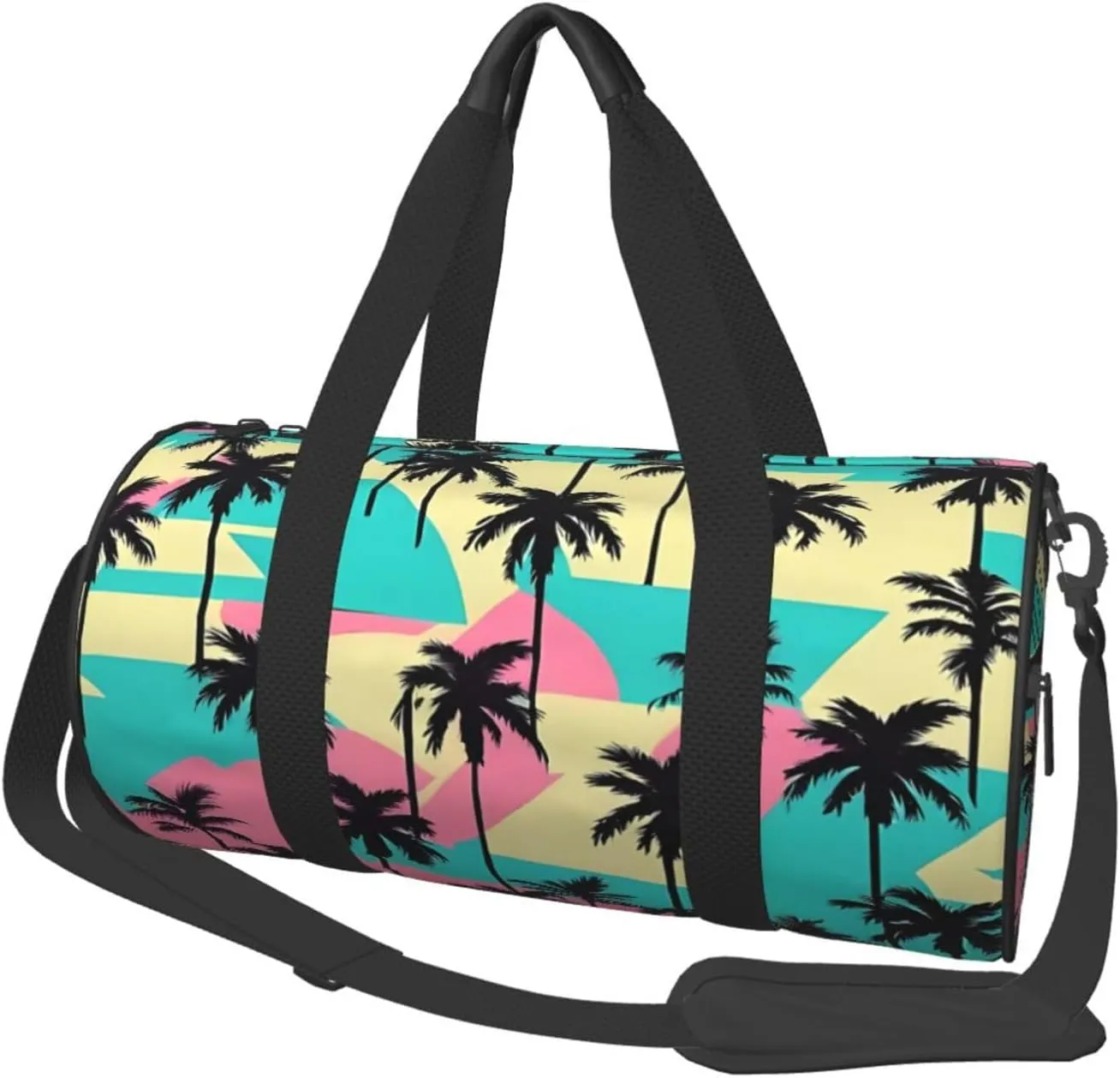 80s Palm Trees Round Travel Duffel Bag Large Capacity Gym Sports Bags for Hiking Vacation Trips
