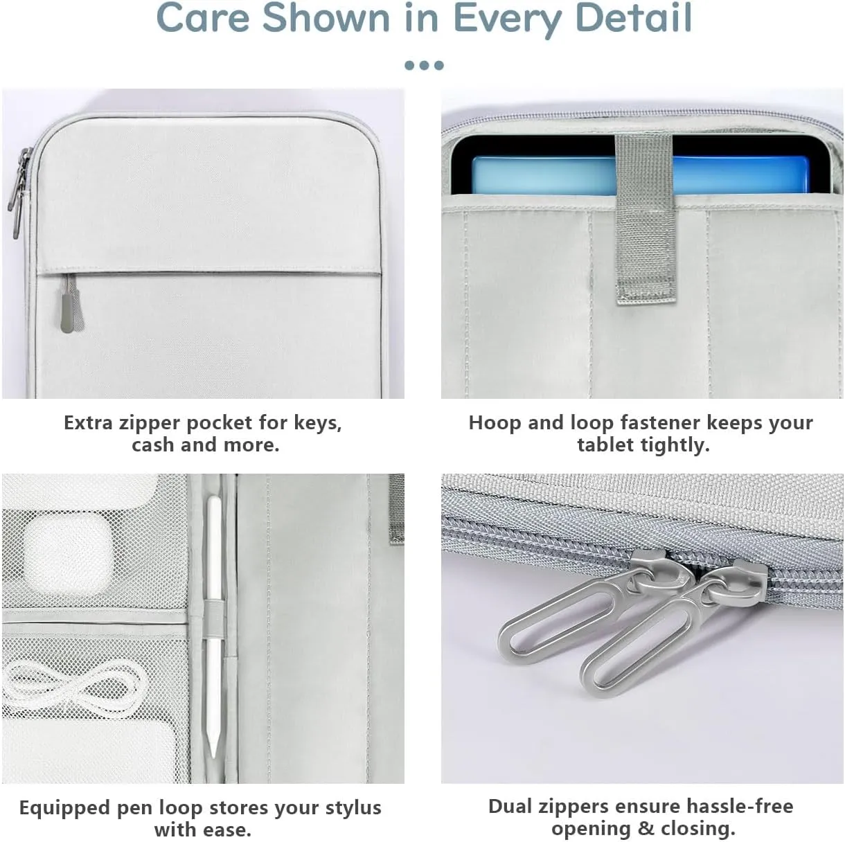 9-11 Inch Tablet Sleeve Padded Carrying Case for iPad 10th Gen 10.9", iPad (A16) 11", i Pad 9/8/7th Gen 10.2", i Pad Air/Pro 11", i-Pad Air 5/4 10.9, Galaxy Tab A9  Plus 11", Gray   White