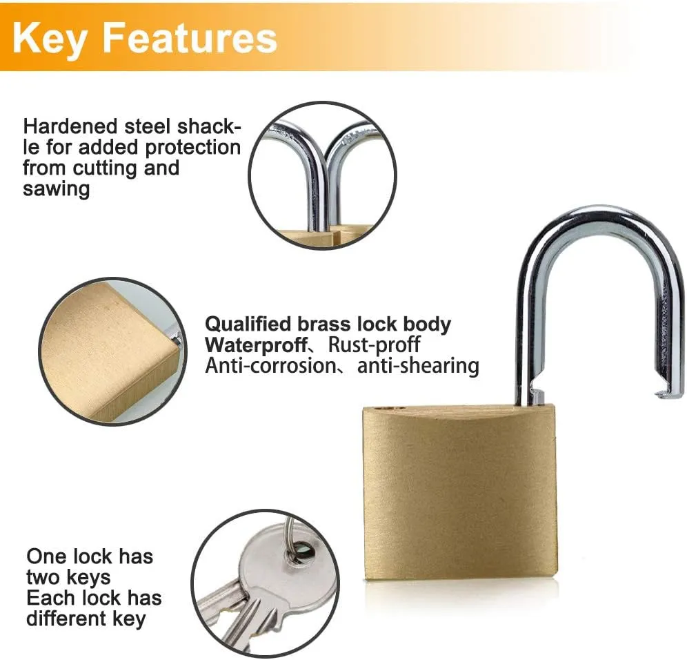 ABRAFOX Lock Solid Brass Keyed Different Padlock-（1-9/16 inch 40mm 2pack